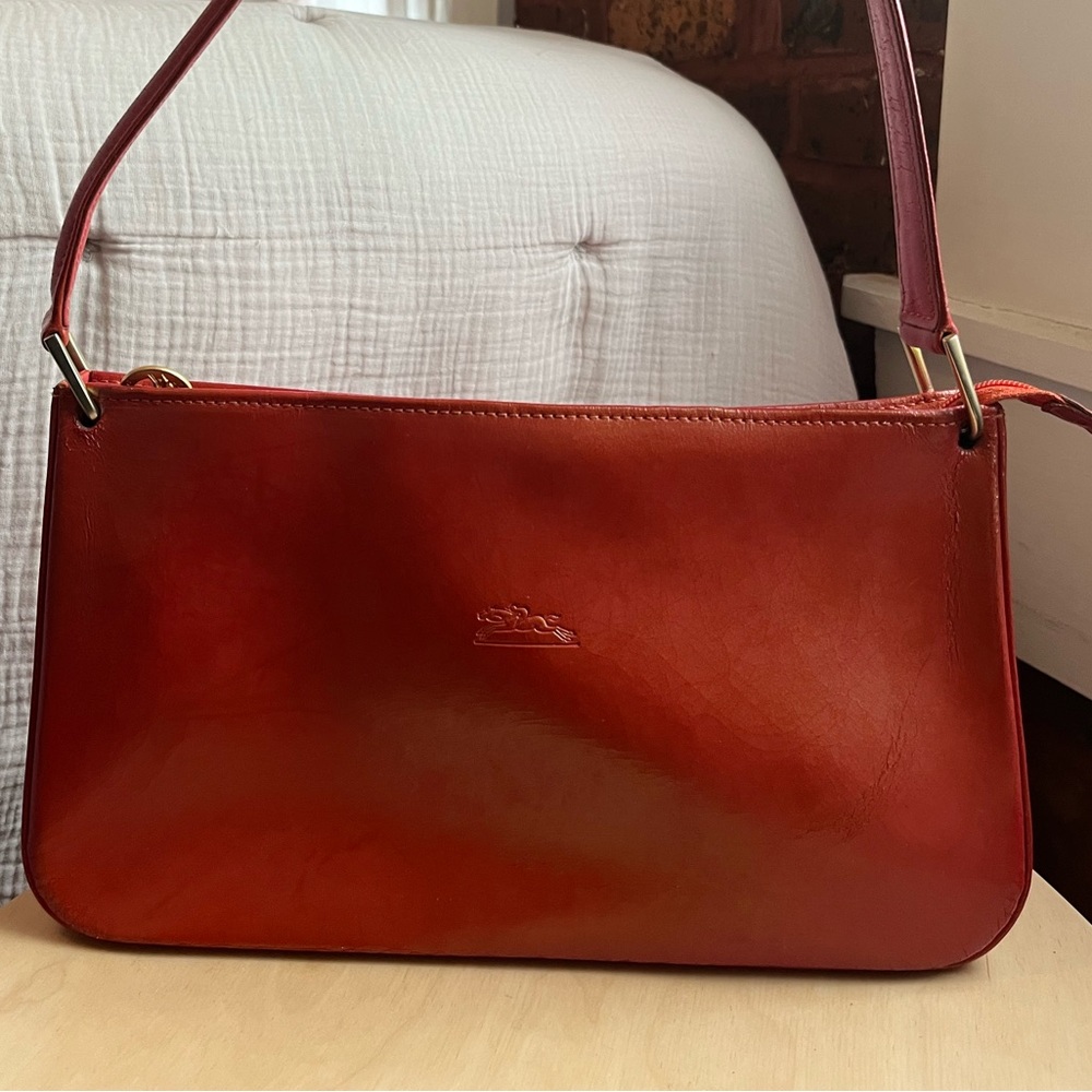 Longchamp Vintage Orange Leather Structured Baguette Bag